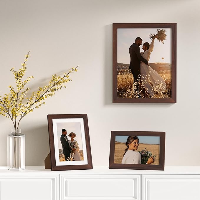 Vittanly 12 Pack Picture Frames Collage Wall Decor for Mounting or Tabletop Display, Gallery Wall Frame Set for Family, Multi Sizes Including 8x10, 5x7, 4x6, Light Brown