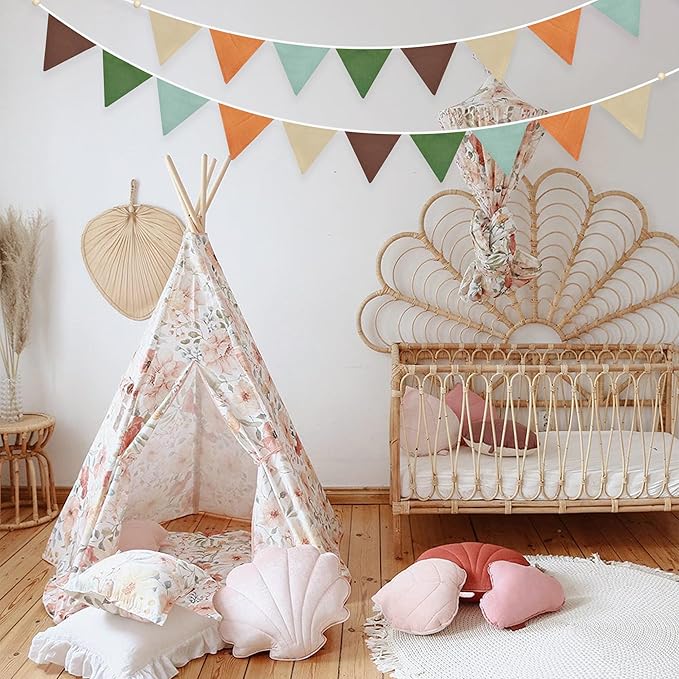 2 Sets of Orange Green Brown Pennant Banner 20Pcs Nursery Garland Flags Fabric Linen Triangle Streamers for Baby's Room Decor Kids Camping Jungle Safari Animal Birthday Baby Shower Party Decorations