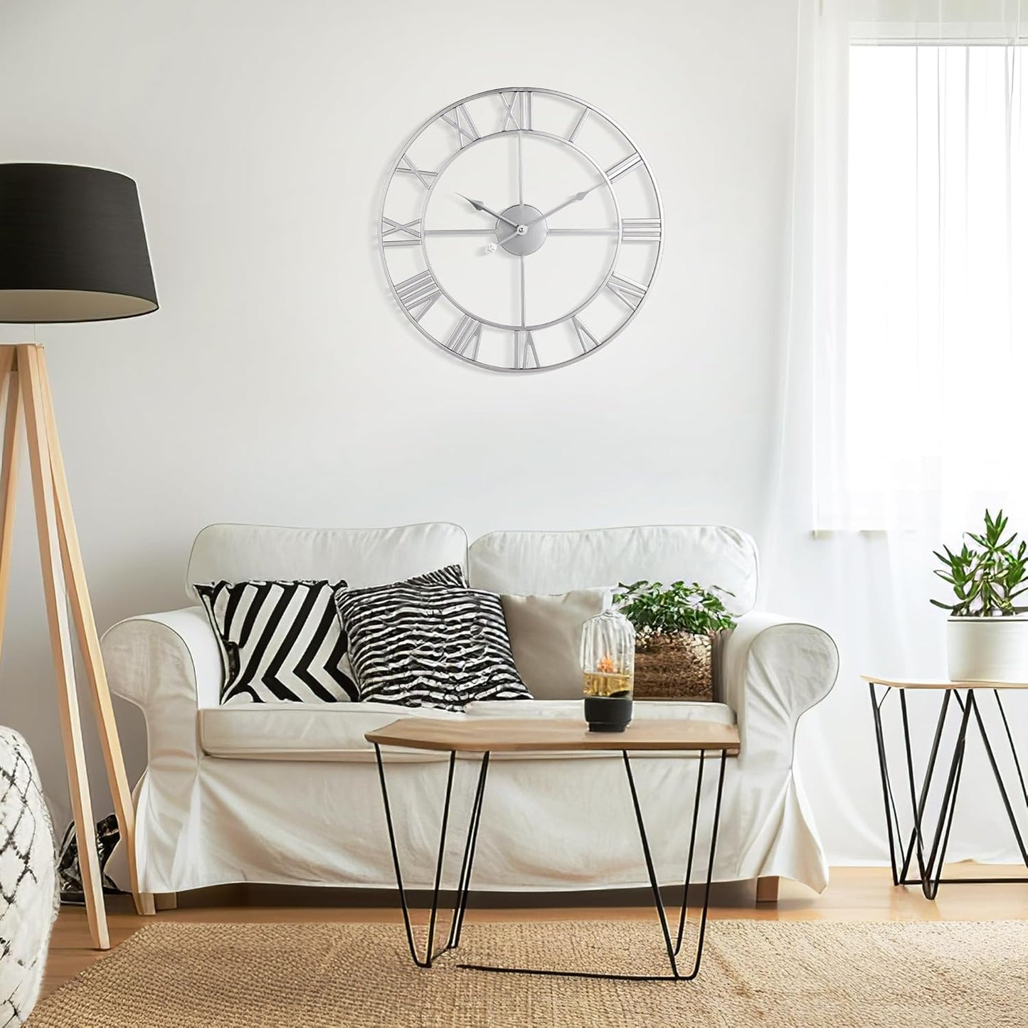 Large Wall Clock for Living Room Decor - 47cm/ 18 Inches Silent Non-Ticking Metal Wall Clocks Battery Operated, Vintage Decorative Modern Wall Clock for Bedroom, Office, Farmhouse Decor
