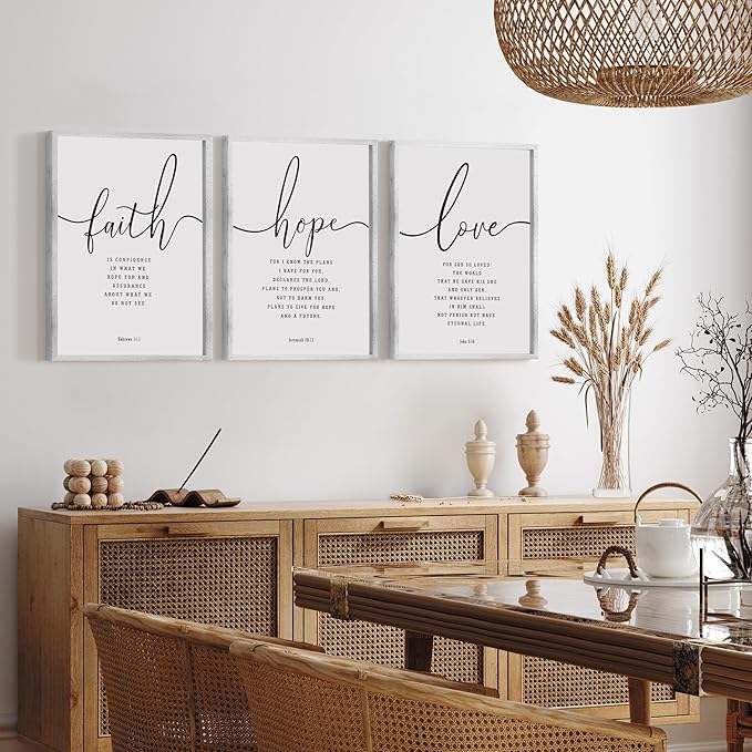 Houmury Set of 3 Framed Farmhouse Bible Verses Wall Decor Sign 11”x14” Christian Faith Scripture Wall Art for Home Living Room Bedroom Wall Decor (11"x14" Grey)