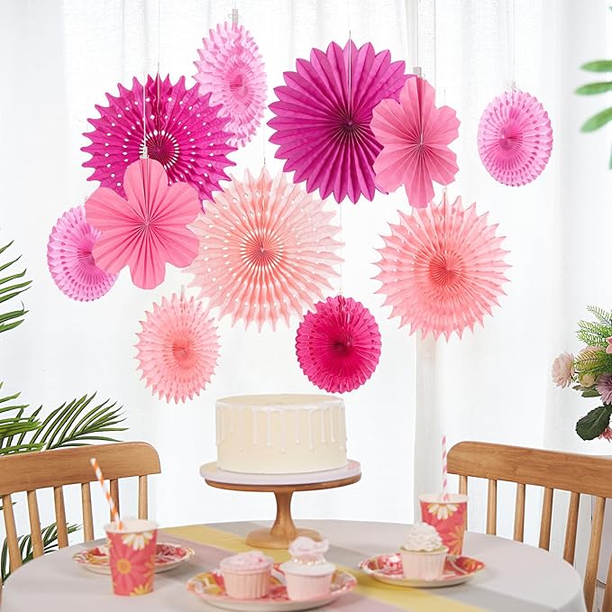 PAPER JAZZ Paper Flowers Hot Pink Paper Flowers Decorations for Wall Hanging Paper Fans for Valentine Floral Backdrop Decor Bridal Shower Birthday Party Galentine's Day