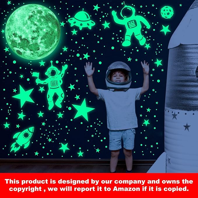 Glow in The Dark Stars for Ceiling Glow in The Dark Moon and Space Wall Decals Luminous Astronaut Universe Planet Galaxy Wall Stickers Outer Space Decal for Kids Boys Girls Bedroom Christmas Gift