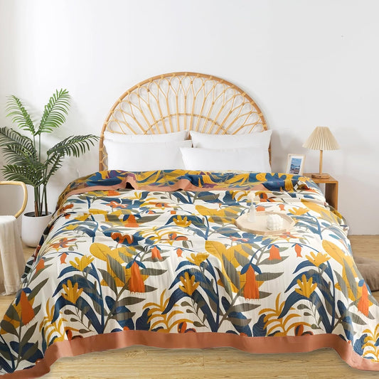 Boho Throw Blanket for Bed - 100% Pure Cotton Ultra Soft Rustic Quilt - Farmhouse Decor Bed Blankets, All Season Rustic Throw for Sofa Couch Chair(91''x 98'', Floral Sea)
