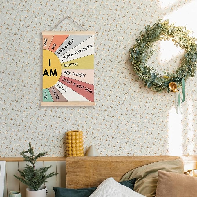 Supwhd Affirmation Wall Decor for Kids Boys Girls, I am Kind I am Brave Positive Affirmations Wall Decor, Affirmation Wall Art for Nursery Classroom Kids Bedroom 16x24