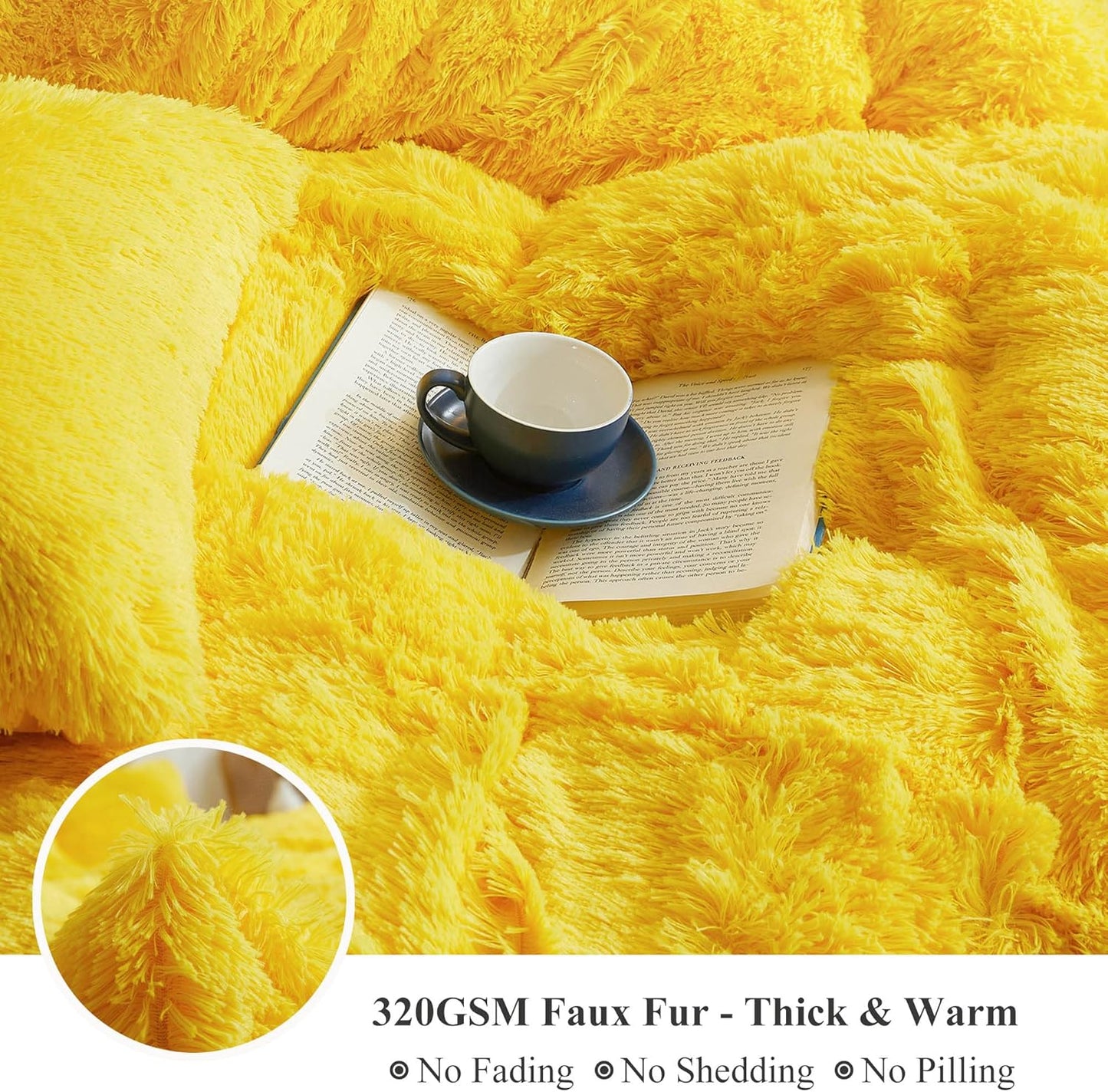 XeGe Luxury Faux Fur Blanket, Yellow Soft 60x90 Fluffy Throw for Bed, Cozy Shaggy Plush Couch Throw, Cute Furry Fuzzy Big Blanket for Kids Women Men Teen Girls Yellow, 60x90