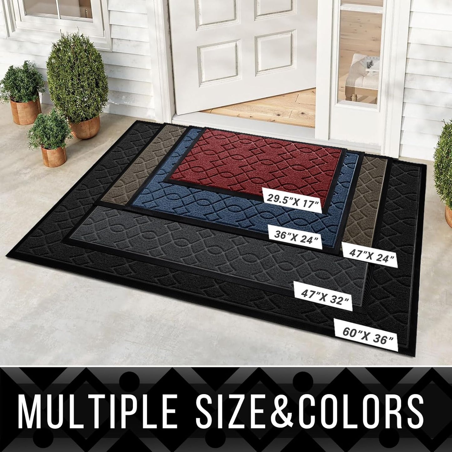Yimobra Front Door Mat Outdoor Indoor 47x24, All-Season, All-Weather, Heavy Duty Welcome Door Mats Outside Entrance, Non Slip Porch Patio Entrance Mat, Black