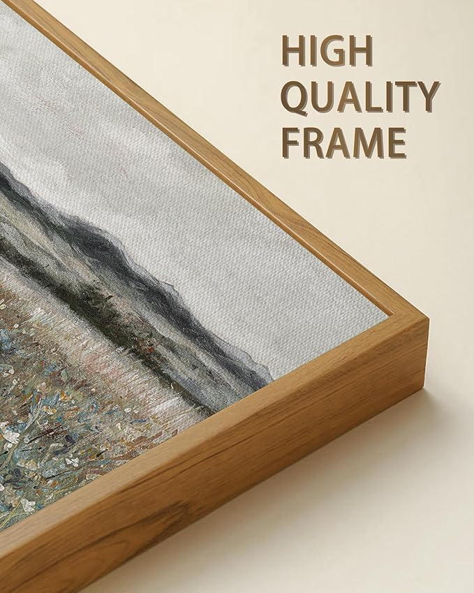 SHENIFY Vintage Landscape Framed Wall Art Meadow Flowers Farmhouse Decor Retro Classic Painting for Hallway Bedroom Living Room Dining Room - 20x40in Natural Framed