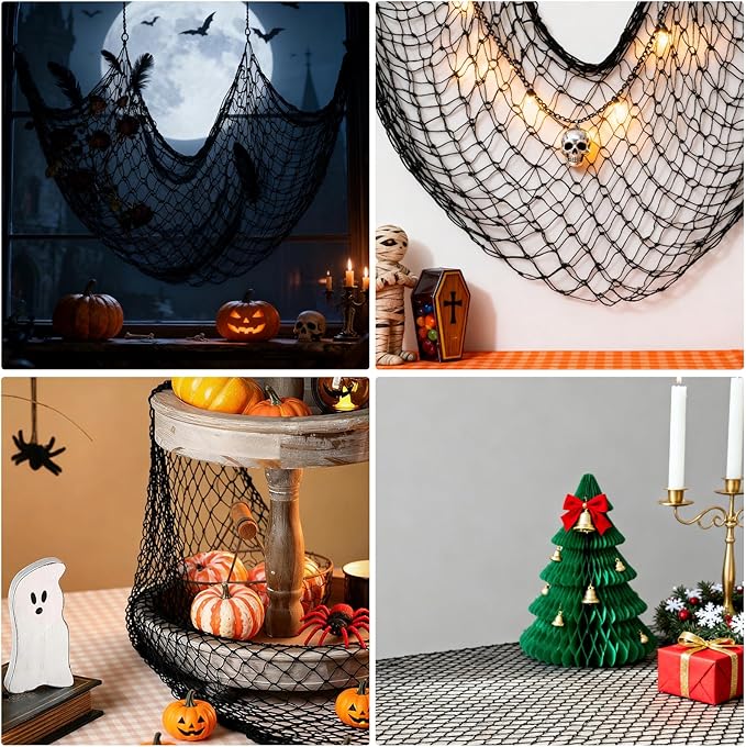 Decorative Fishing Net 5x10 ft,Patioland Large Black Picture Fish Net, Wall Photo Hanging Fishnet for Nautical Mermaid Pirate Ocean Themed Hawaii Beach Under The Sea Party Decorations (1PCS)