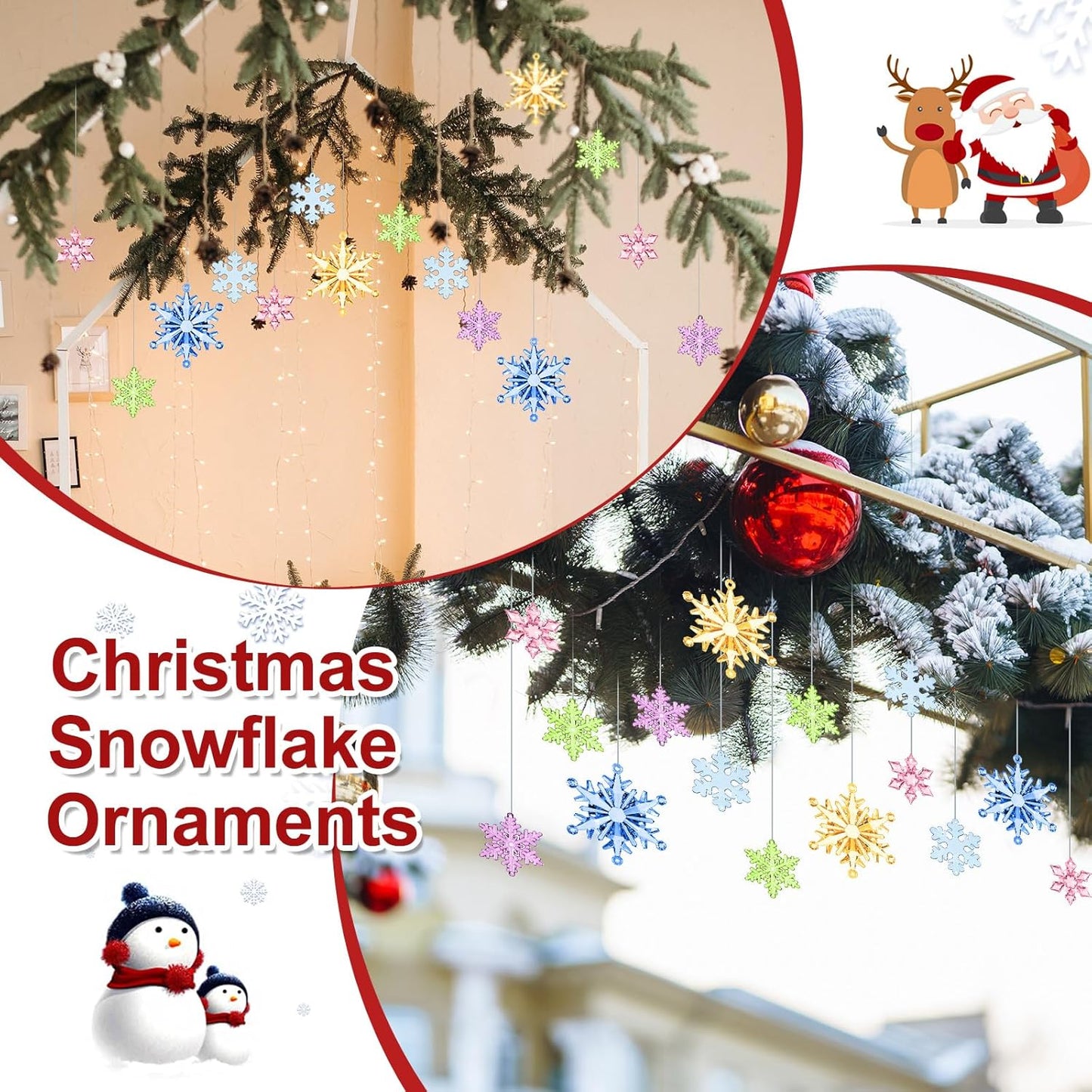 Dilunave 40 Pieces Christmas Snowflake Ornaments Acrylic Christmas Tree Decorations Crystal Snowflakes Translucent Winter Hanging Ornament for Tree (Colorful)