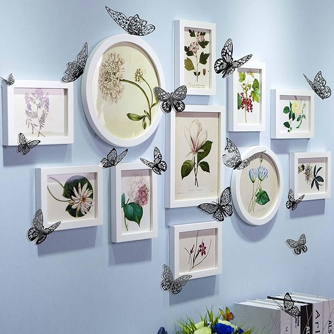 72 Pcs 3D Butterfly Wall Decor - 3 Styles, 3 Sizes, Black, Wedding & Birthday Party Decorations, Girls Bedroom Decoration
