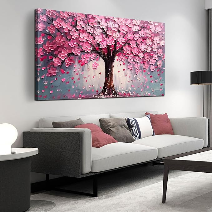 Pink Wall Art Large Tree of Life Wall Art for Living Room Bedroom Office Bathroom Modern Framed Canvas Prints Pink and Grey Picture Size 30x60
