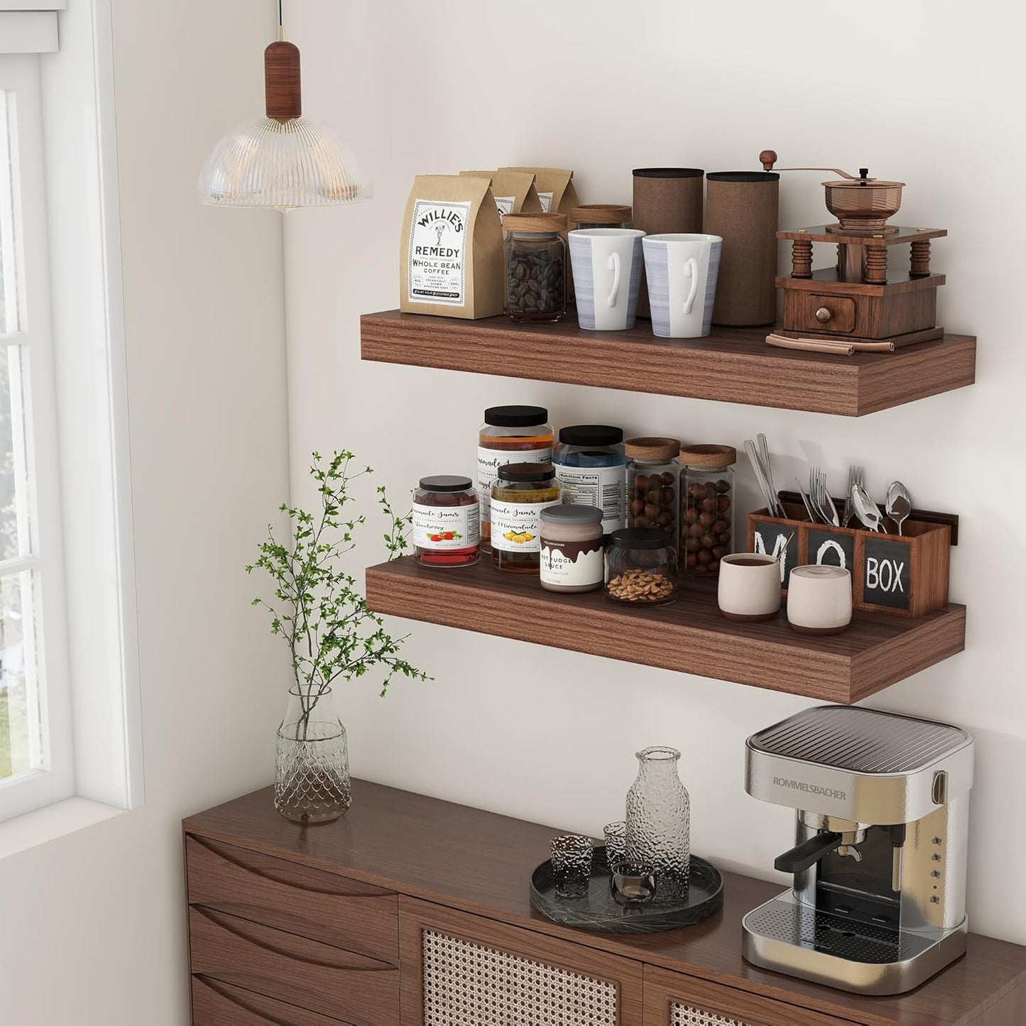 Deep Floating Shelves for Wall | 12 Inch Deep Floating Shelves 30 Inches Long Set of 2 | Rustic Walnut Floating Shelves for Living Room Bathroom Laundry Room Bedroom Kitchen Home Office