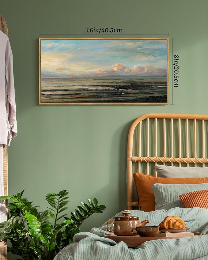 SHENIFY Vintage Framed Wall Art Coastal Sky Landscape Scenery Rustic Home Decor Retro Decorations for Farmhouse Hallway Bedroom Ready to Hang Wall Artwork - 8x16in Natural Framed