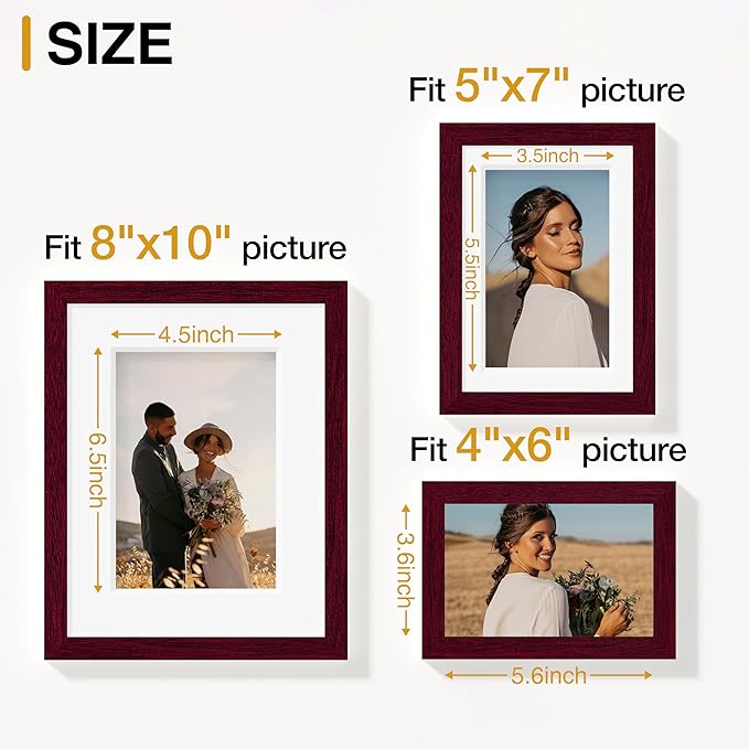 Vittanly Picture Frames Set of 10, Picture Frames Collage Wall Decor with Two 8x10, Four 5x7 and Four 4x6 Photo Frames, Gallery Wall Frame Set for Wall or Tabletop Display, Cherry Red