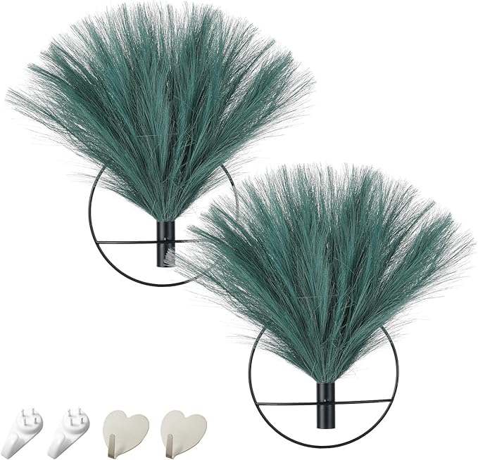 Pretty Jolly Boho Wall Decor, Wall-Mounted Metal Hanging Artificial Pampas Display, Wall Art for Living Room, Bedroom, Bathroom, Dining Room, Plant Decor 2 Pack