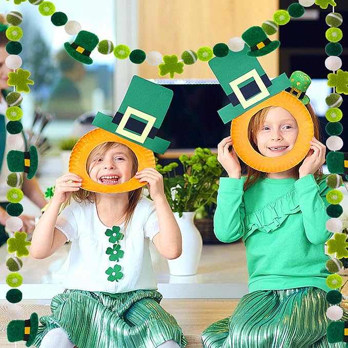 3 Pack Felt St. Patrick's Day Decorations Garland - 6.6 Feet Pom Pom Felt Ball Shamrock Leprechaun Hat Irish Themed Party Favors for Home Bedroom Living Room Decor