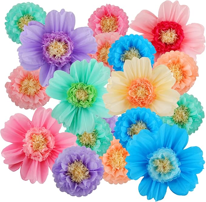Crowye 24 Pcs Large Colorful Tissue Paper Flowers Decorations 20" Giant Fiesta Craft Crepe Paper Flowers for Wall Decor Backdrop Mexican Wedding Birthday Carnival Party (Colorful)