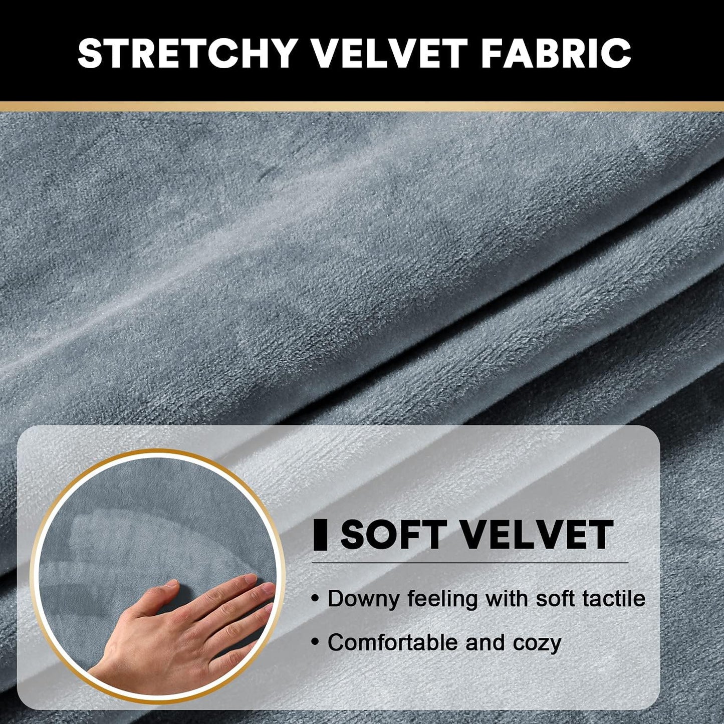 PrinceDeco Stretch Velvet Couch Cushion Cover,Soft Cushion Slipcover for Chair Cushion Fitted Sofa Cover Furniture Protector for Sectional Cushion Cover (Width Up to 29.5", Stone Blue)