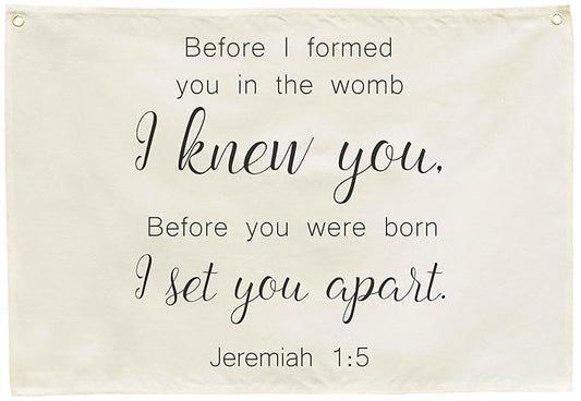 Rectangular Christian Verse Canvas Banner Wall Decor-Scripture Flag Sign for Baby Girl Kid Teen,Bible Nursery Bedroom Nursery Decor,Baby Shower Birthday Baptism Christmas Gift-Before I Formed You
