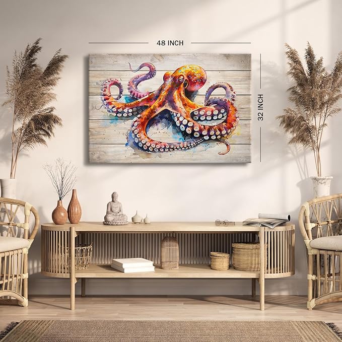 Sea Life Wall Art Octopus Picture Wall Decor Underwater Marine Animal Wall Decor Modern Gallery Artwork Canvas Prints Ocean Creature Painting Framed Kitchen Bedroom Living Room Home Decoration 32x48"