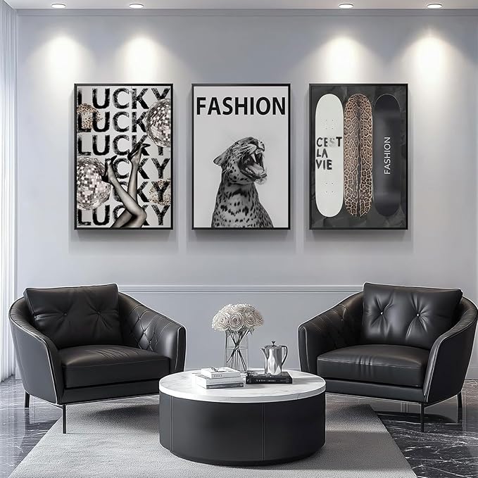 Trendy Leopard Wall Art Fashion Cheetah Lucky Skateboard Wall Decor Pictures Funky Vintage Preppy Luxury Aesthetic Posters Prints for Girly Bedroom Apartment Dorm Decoration Unframed 12x16in