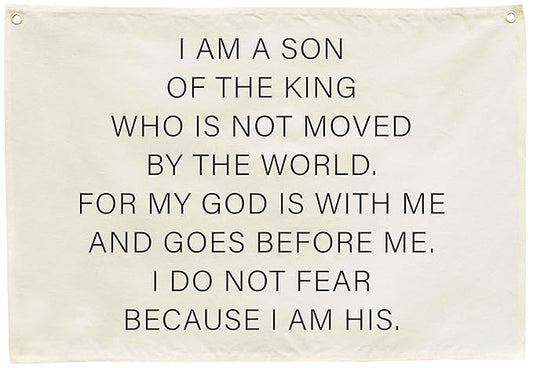 Christian Bible Verse Scripture Canvas Banner -Hanging Rectangular Flag for Baby Kids,Nursery Bedroom Playroom Nursery Decoration-Baby Shower Baptism Birthday Christmas Gift-I Am a Son of the King