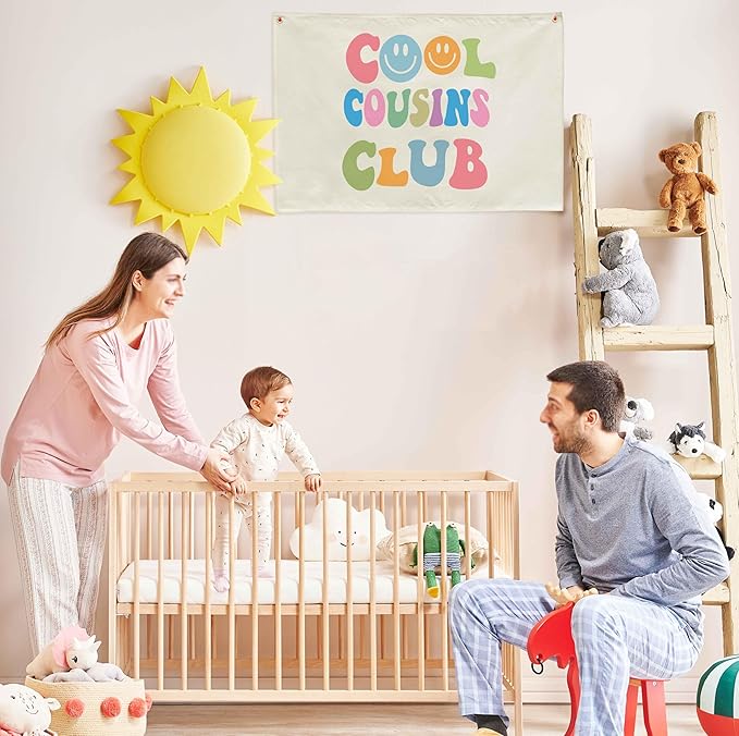 Nursery Rectangular Hanging Canvas Banner Wall Decor for Nursery Bedroom Playroom Decor-Poster Flag Sign Art for Baby Boy Girl Kids,Baby Shower Birthday Christmas Gift -Cool Cousin Club