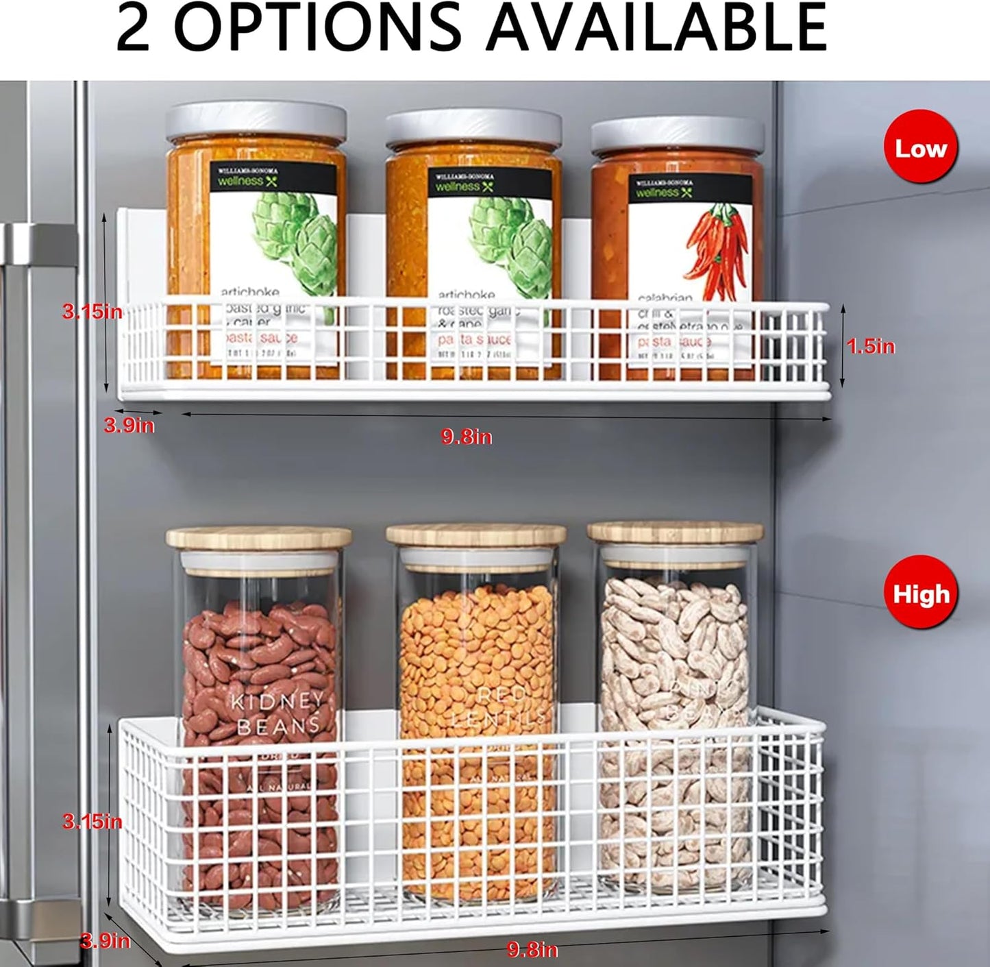 Magnetic Basket Fridge Organizer Wire Bins Pencil Holder Whiteboard Accessories Home Kitchen Organization (White-Low)