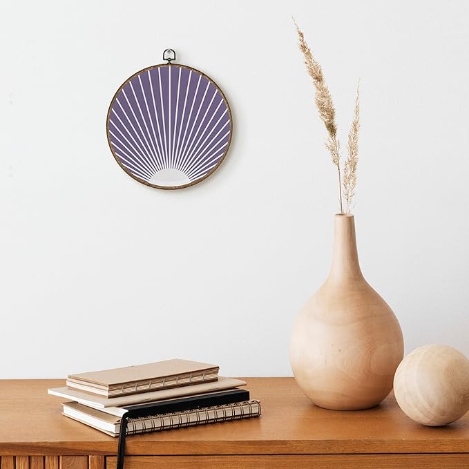 TLESKE Purple Boho Sun Round Wall Art Decor Framed 10x10, Bohemian Sunshine Canvas Wall Art Prints Artwork, Abstract Minimalist Wall Hanging Room Door Decor Decorations for Bedroom Living Room