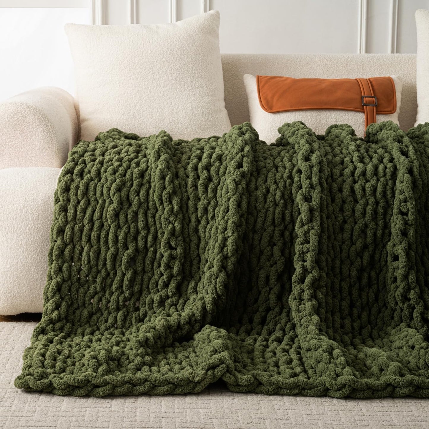 Ultra Soft Chunky Knit Blanket Throw -50x60 Hand Knitted Warm Chenille Throw Blanket, Home Decor Soft Thick Yarn Cable Knit Blanket Breathable Fleece Banket Christmas for Couch Bed Sofa Best GIF