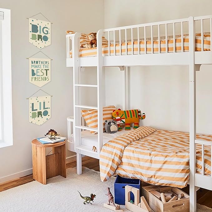 Big Brother Nursery Decor Canvas Banner,Boy Bedroom Playroom Wall Art Decorations,Boho Twin Room Sign,Big Bro Lil Bro, Sage Green Blue Kids Room Sibling Wall Hanging Pennant Flag Banner