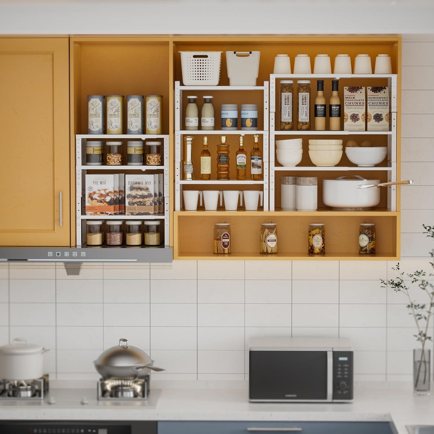 Expandable,Stackable Spice Rack,Seasoning Organizer and Storage,Spices Jar Racks for Cabinet,Countertop, Metal Pantry, Cupboard,Laundry Storages,Heavy Duty(1 Pack/Large/White)