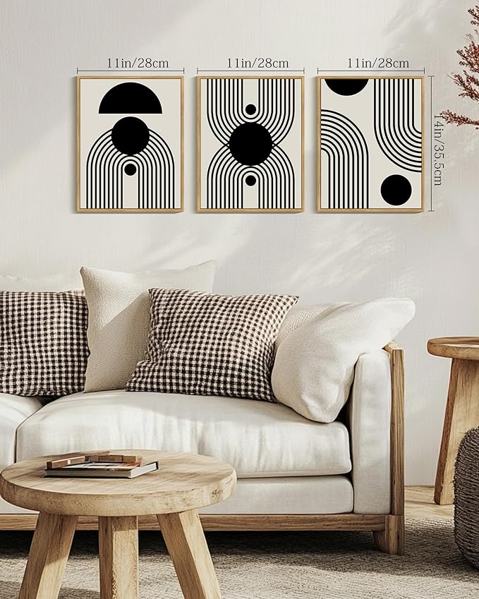 Drsoum Black Abstract Boho Wall Art Framed Modern Bohemian Wall Decor Geometry Lines Prints Ready to Hang 11x14in Natural Framed