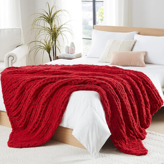 L'AGRATY Chunky Knit Blanket - Soft Chenille Yarn Throw - 60x80 inch: Handmade Thick Cable Crochet Blanket - Large Chunky Yarn Rope Knot Throw for Couch, Sofa, Bed, Home Decor