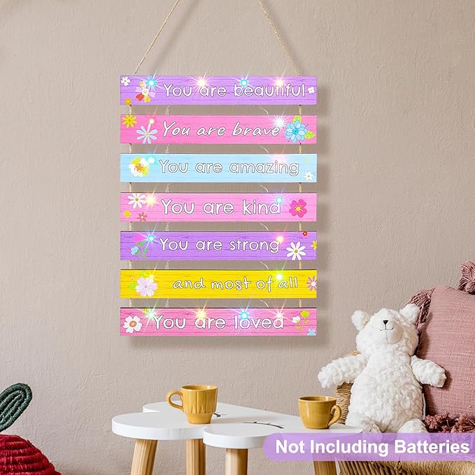 FIOBEE Girls Room Décor for Teen Girls Boys with LED Light Wall Decor for Bedroom Motivational Inspirational Wall Art Room Decoration for Kids Studyroom, 8 Kinds of Lights, Colorful Flower