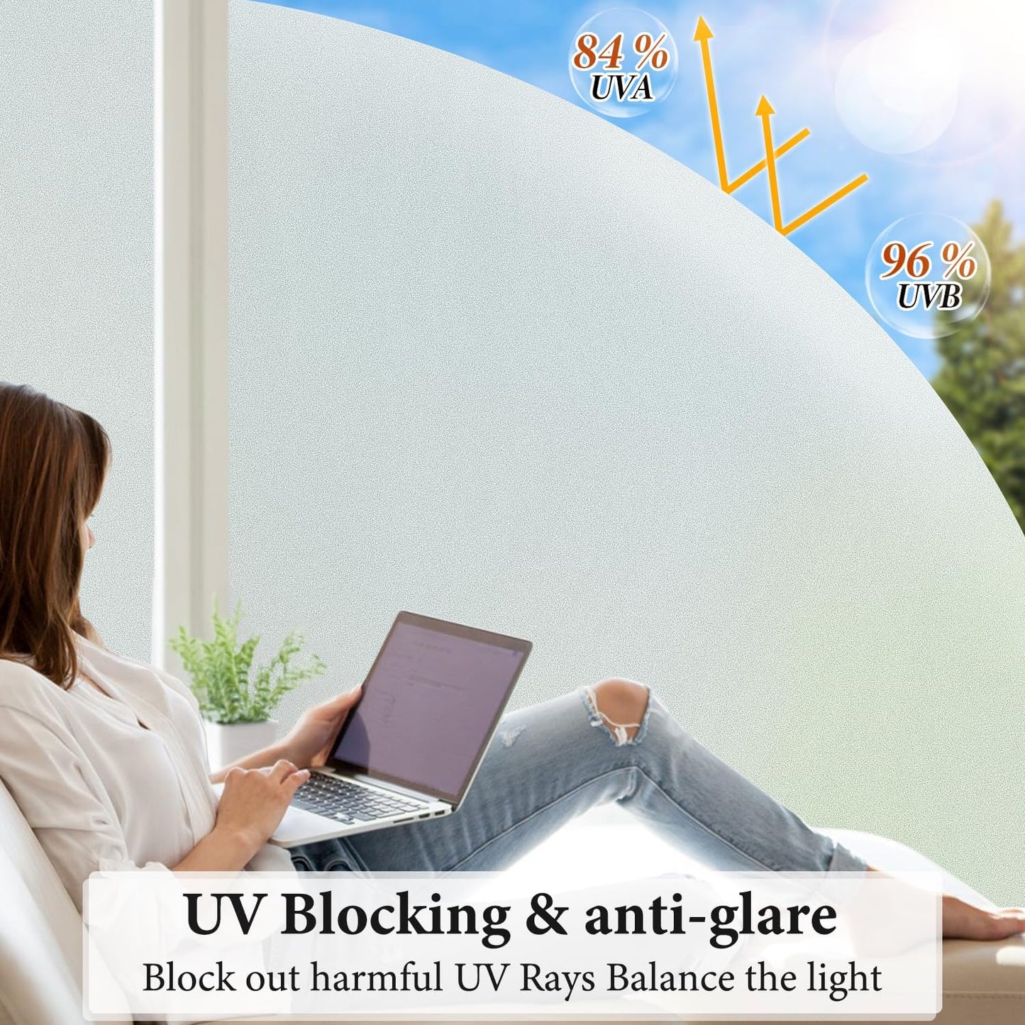 DUOFIRE Privacy Window Film Natural Frosted Glass Film Static Cling Glass Film No Glue Anti-UV Window Sticker Non Adhesive for Privacy Office Meeting Room Bathroom Living Room 29.5in. x 157.4in. S001