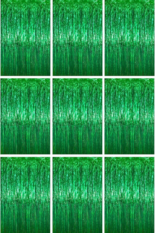 3.3 x 6.6 ft Foil Fringe Backdrop Curtains, Tinsel Streamers Party Decorations, Fringe Backdrop for Birthday, Baby Shower, Gender Reveal, Graduation (9, Green)