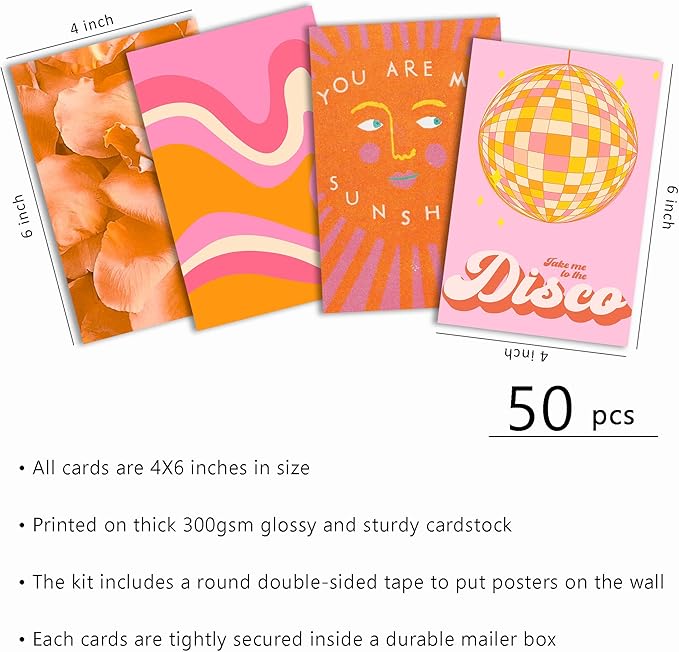 Pink and Orange Room Decor Aesthetic, Peach Wall Collage Kit Posters for Teen Boys Girls (50pcs 4x6 inch)