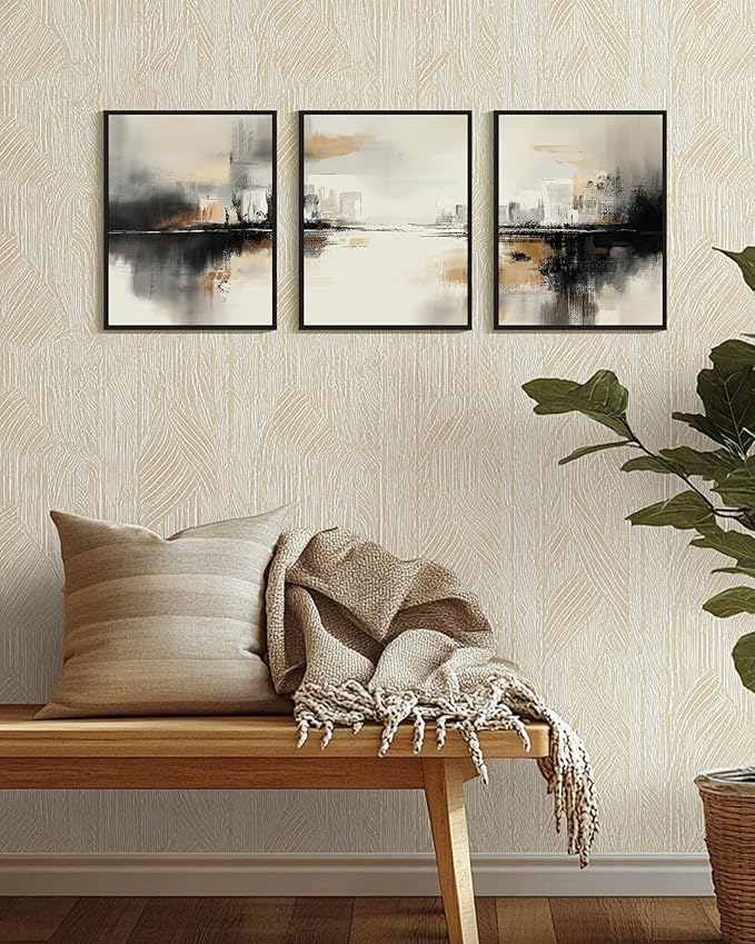 Drsoum Vintage Black Gray Abstract Wall Art Framed Brown Tan Neutral Prints Minimalist Modern Rustic Artwork Bedroom Living Room Ready to Hang 11x14in Black Framed