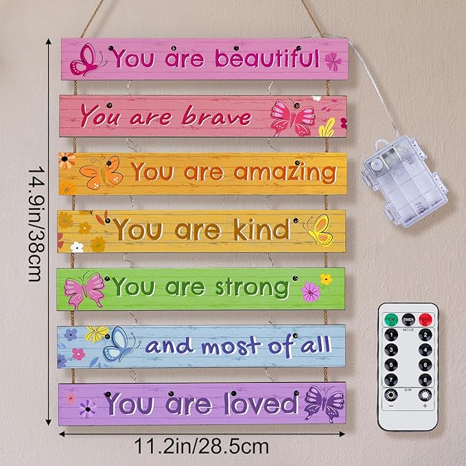 FIOBEE Girls Room Décor for Teen Girls Boys with LED Light Wall Decor for Bedroom Motivational Inspirational Wall Art Room Decoration for Kids Studyroom, 8 Kinds of Lights, Colorful Butterfly