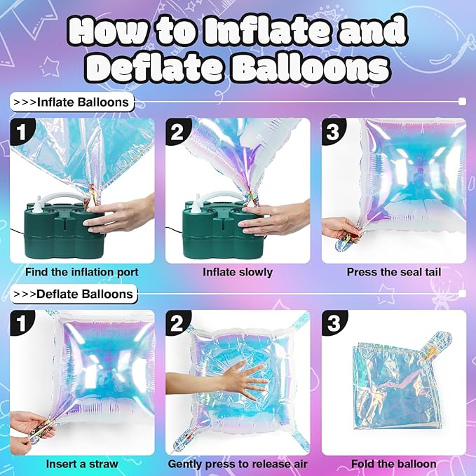 NISOCY 36PCS Iridescent Square Foil Balloons Wall Backdrop Holographic Balloons Tunnel Garland Arch Kit for Birthday Wedding Graduation Bridal Baby Shower New Year Rainbow Party Decorations