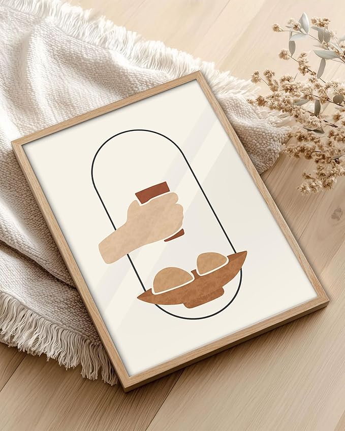 KensTro Natural OAK Wood Beige Boho Christian Framed Wall Art,12x16 in Mid Century Modern Religious Kitchen Art,Holy Communion Print,First Communion Ornament and Gift,Fit for Living Room Bedroom 1Pack