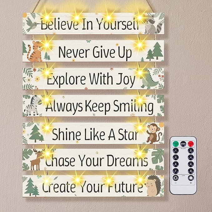FIOBEE Girls Room Décor for Teen Girls Boys with LED Light Wall Decor for Bedroom Motivational Inspirational Wall Art Girl Room Decoration for Kids Studyroom, 8 Kinds of Lights, Green Forest