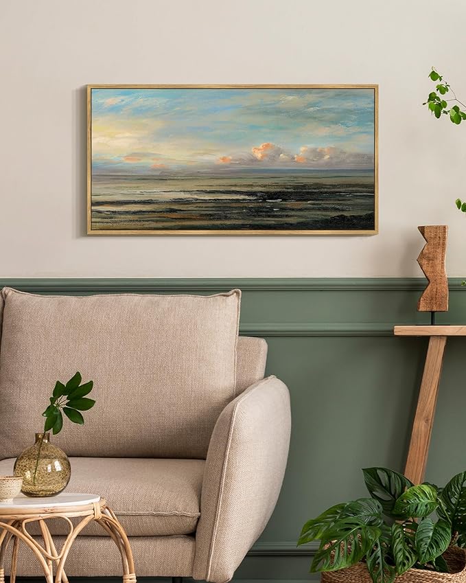 SHENIFY Vintage Framed Wall Art Coastal Sky Landscape Scenery Rustic Home Decor Retro Decorations for Farmhouse Hallway Bedroom Ready to Hang Wall Artwork - 8x16in Natural Framed