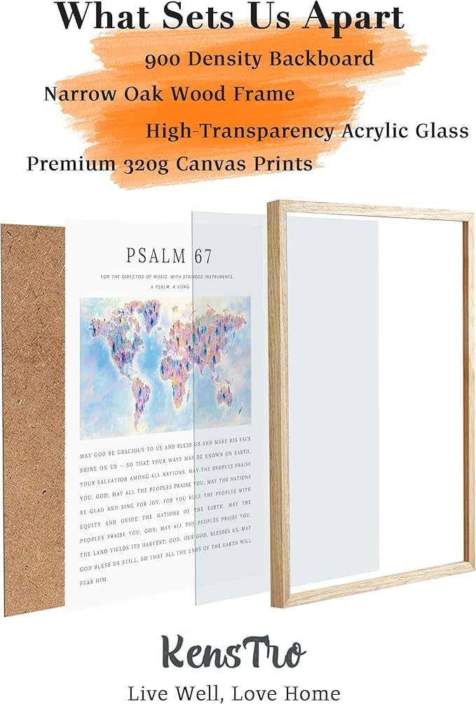 KensTro Natural OAK Wood Nursery Decor Framed Wall Art, 12x16 in Inspirational Christian Bible Verse Canvas Wall Art,God Universal Salvation PSALM 67 Print for Boys Girls Playroom Bedroom Decor 1Pack