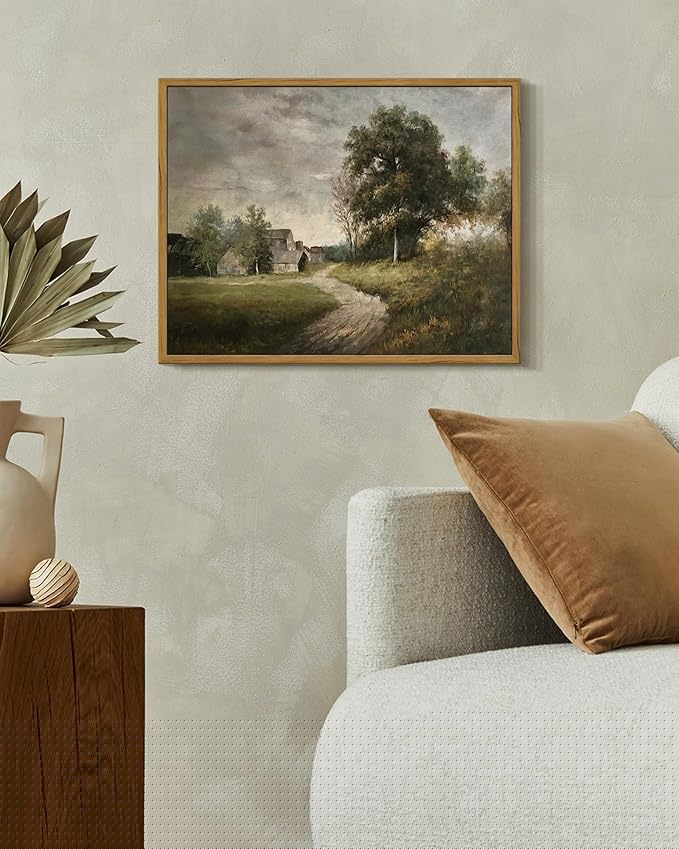 SHENIFY Vintage Landscape Framed Wall Art Rustic Cottage Countryside Farmhouse Decor Retro Painting for Kitchen Living Room Bedroom Bathroom - 11x14in Natural Framed
