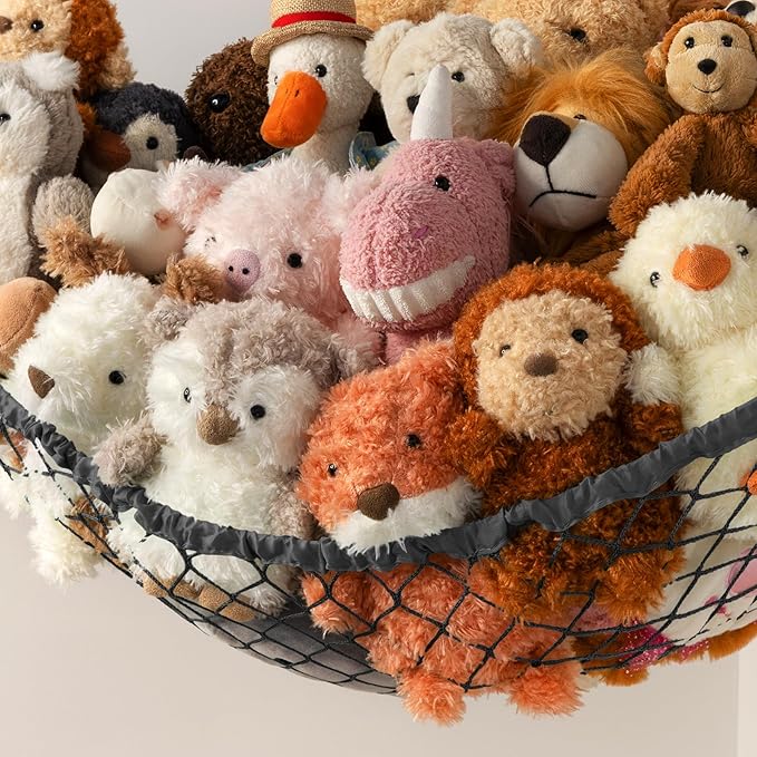 Stuffed Animal Storage Hammock Net Corner - Large Toy Hammock Net for Stuffed Animals Room Decor - Cute Stuff Animal Organizer Holder for Plush Plushie - Kids Baby Nursery Wall Bedroom Home Decor