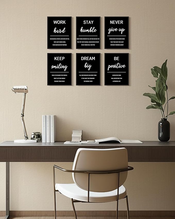 KUVIOKE Inspirational Framed Wall Art Motivational Quotes Wall Decor Encouraging Office Posters Sayings for Classroom Bedroom Living Room Ready to Hang Set of 6, 11x14in (Black Framed)