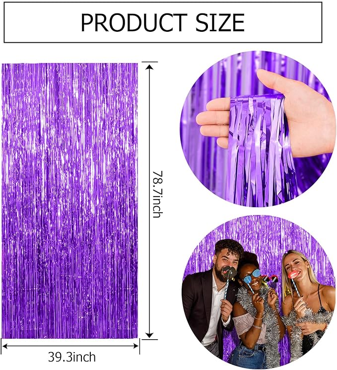 2 Pack Purple Backdrop Tinsel Streamers Foil Fringe Backdrop Halloween Party Decorations Purple Backdrop Curtain Birthday Graduation Bachelorette Christmas New Year Party Decorations