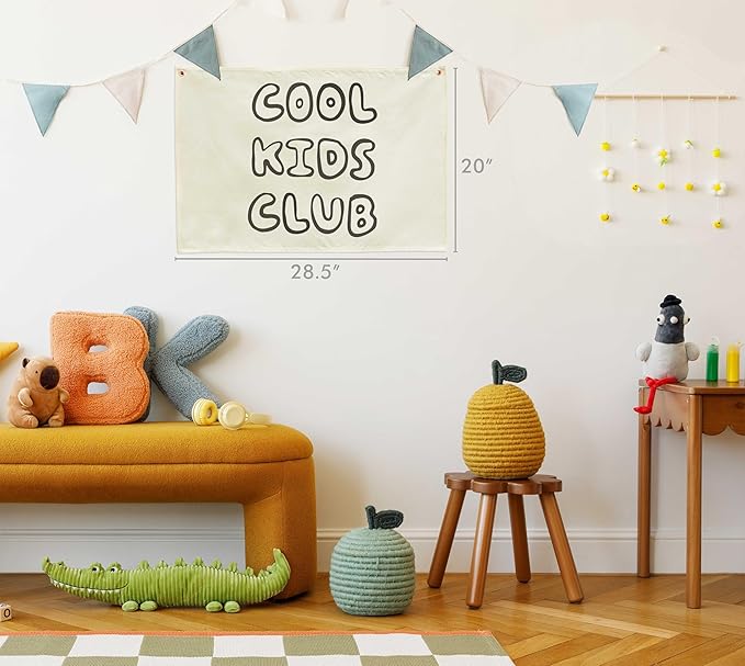 Nursery Rectangular Canvas Banner Wall Decor for Nursery Bedroom Reading Room Playroom Decor,Poster Flag Sign Wall Art for Baby Boy Girl Kids-Baby Shower Birthday Christmas Gift-Cool Kids Club